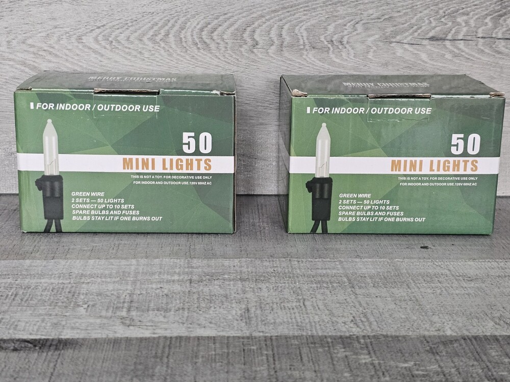 Lot Of 2 - 50ct Orange Mini Outdoor Christmas String Lights Halloween Green Wire